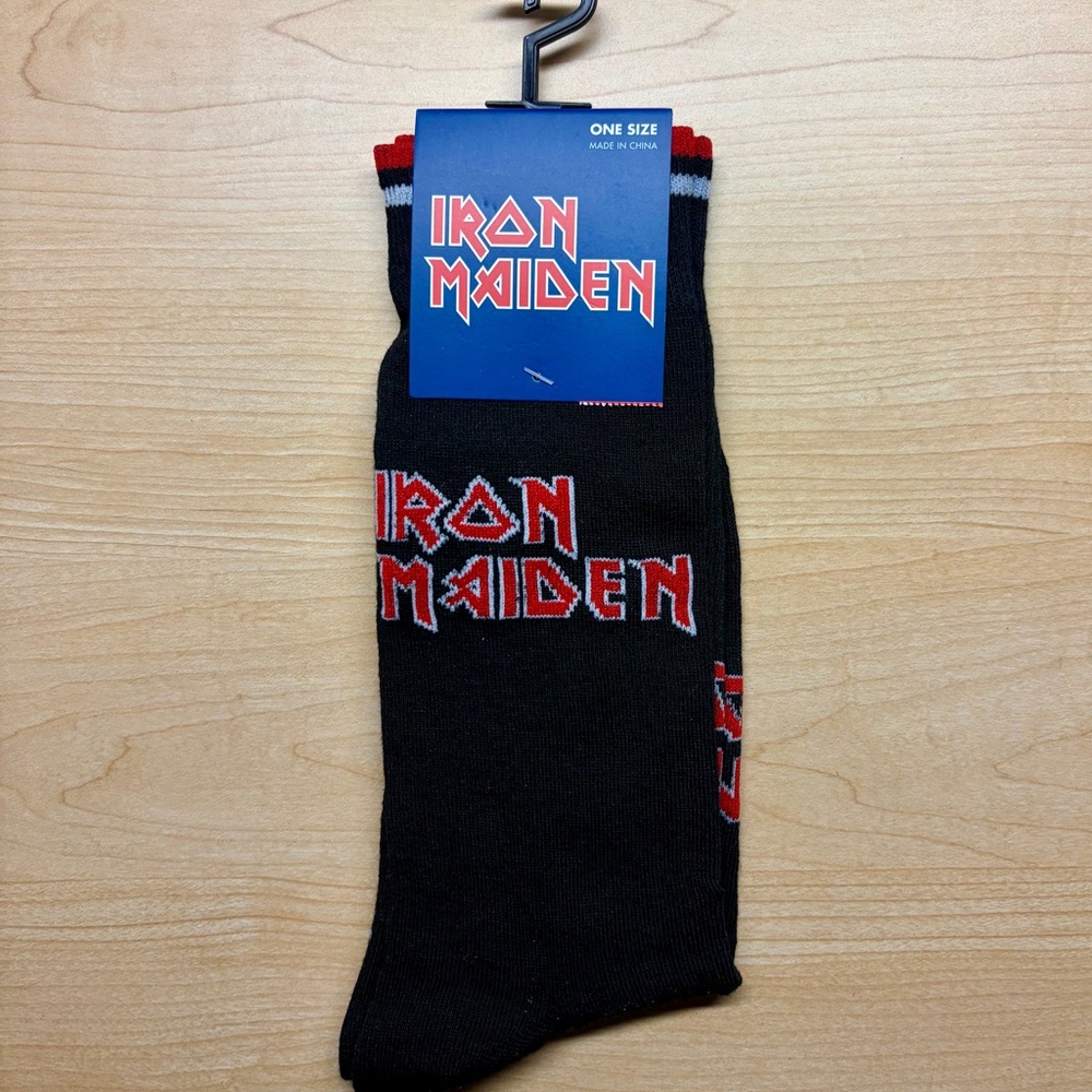 Iron Maiden Logo Crew Socks - Red Black Gray - Fits 7-12 - NWT